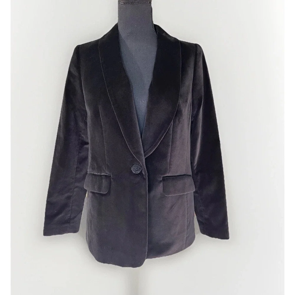 Talbots Black Velvet Blazer Collar Single Button Classic Business Casual 6P